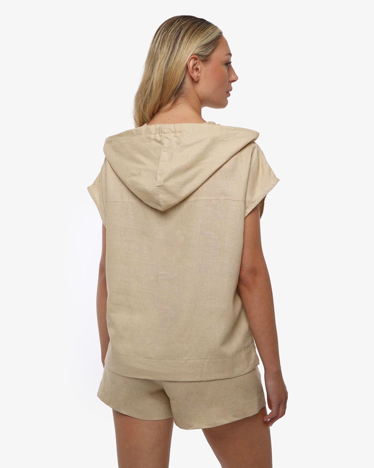 Smanicato tasche cargo con cappuccio in lino