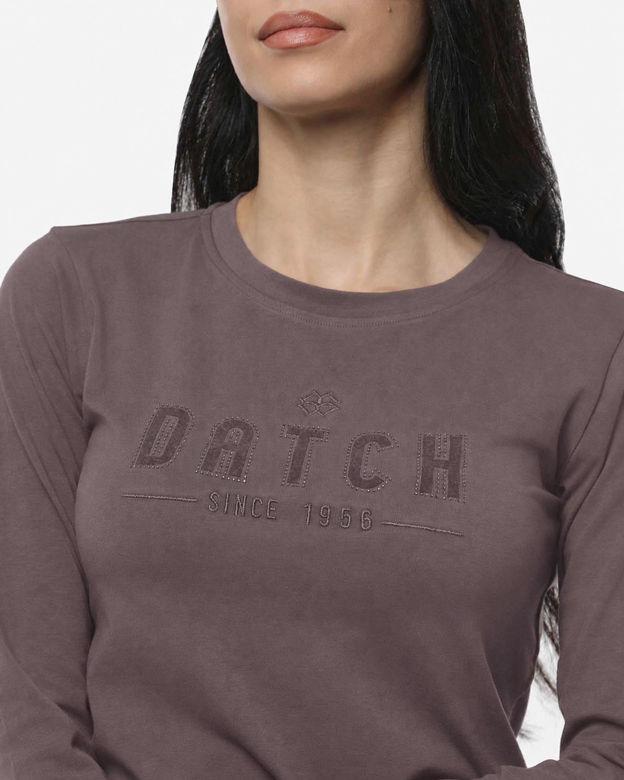 T-shirt a maniche lunghe con ricamo e strass