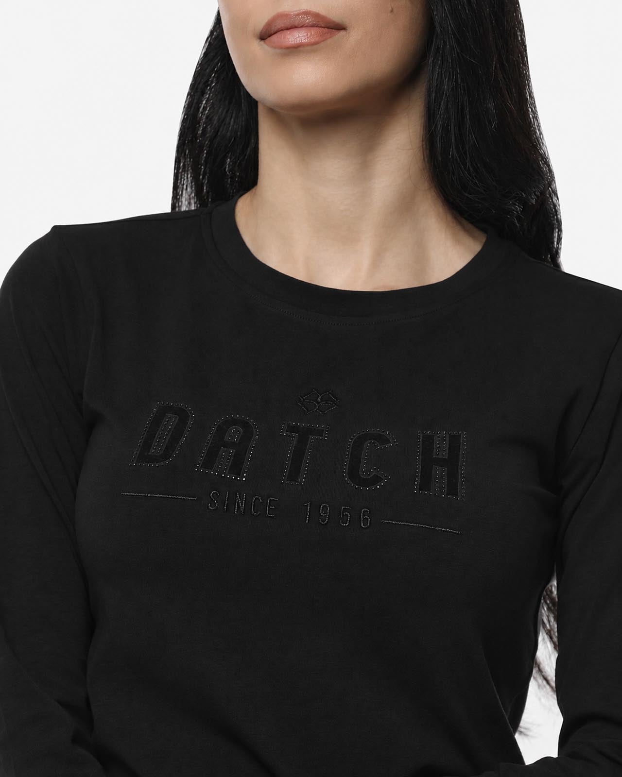 T-shirt a maniche lunghe con ricamo e strass