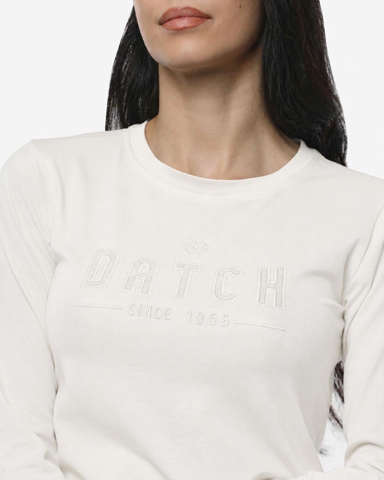 T-shirt a maniche lunghe con ricamo e strass
