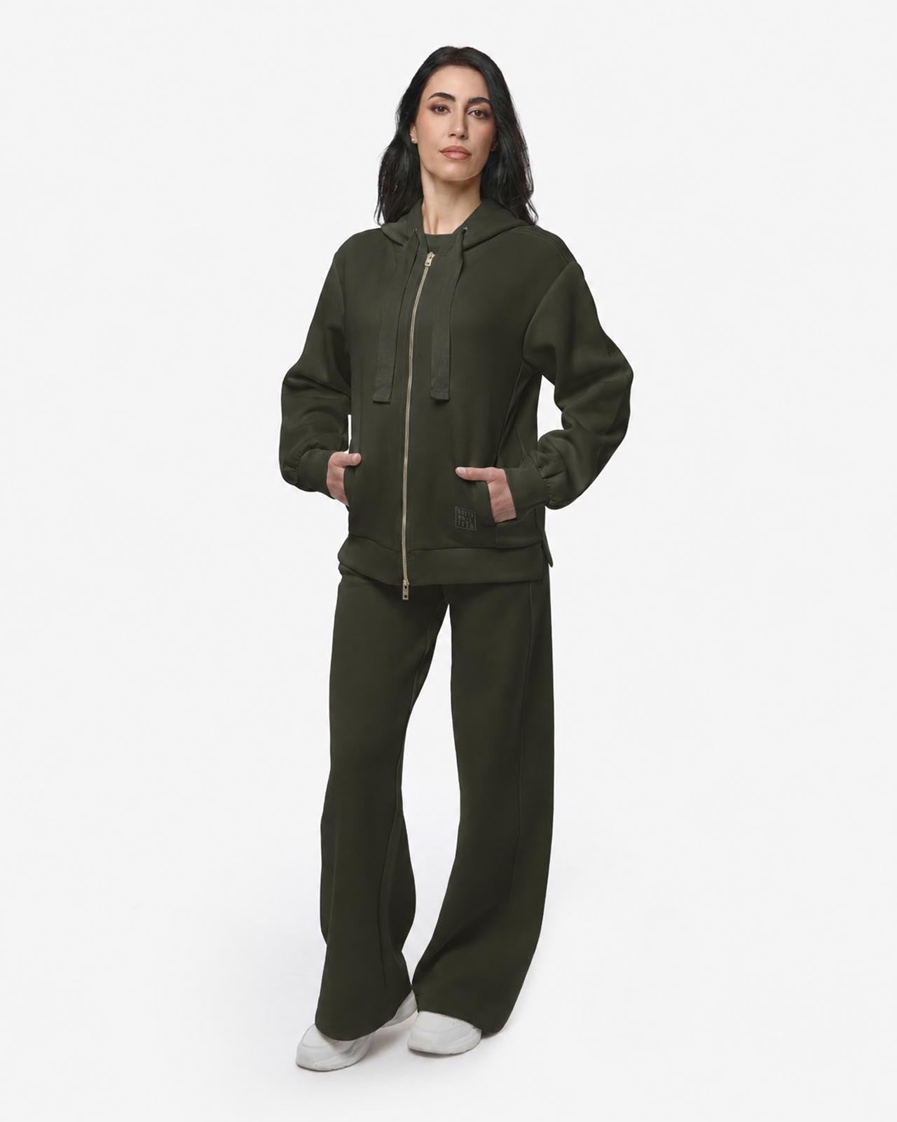 Felpa con cappuccio e zip in interlock