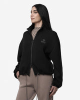 Felpa a mezzo collo con zip in scuba e strass