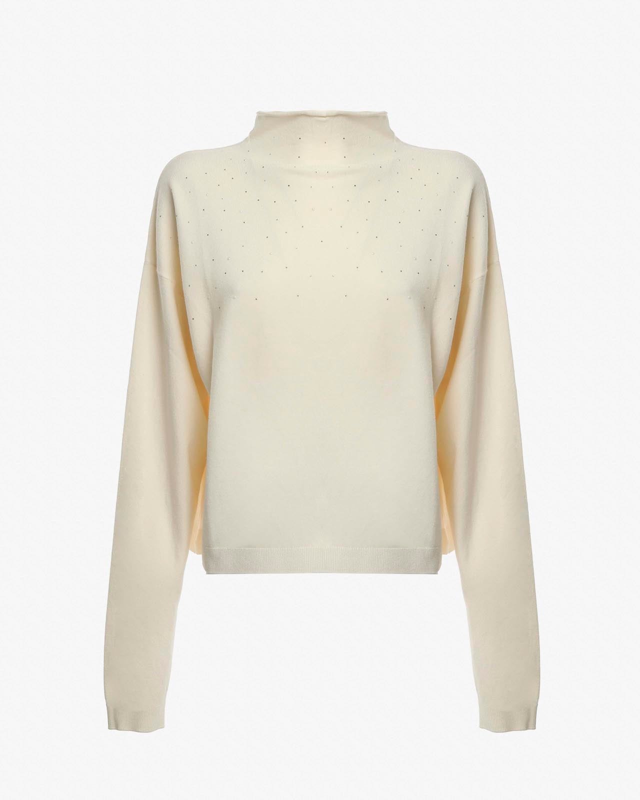 Maglia con collo vulcano e strass