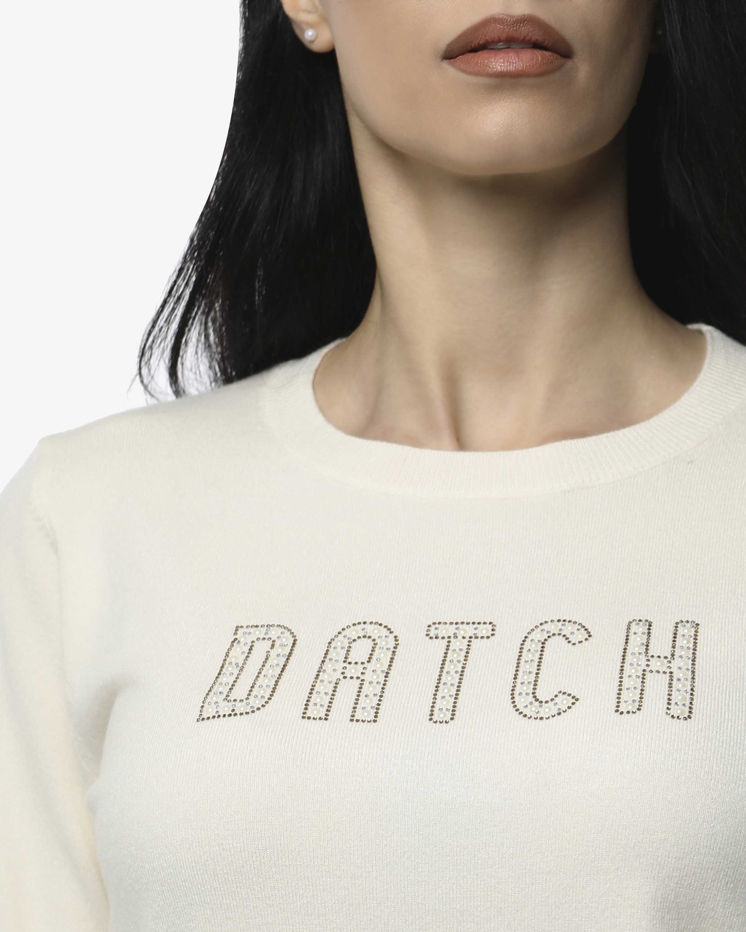 Maglia girocollo con strass e logo