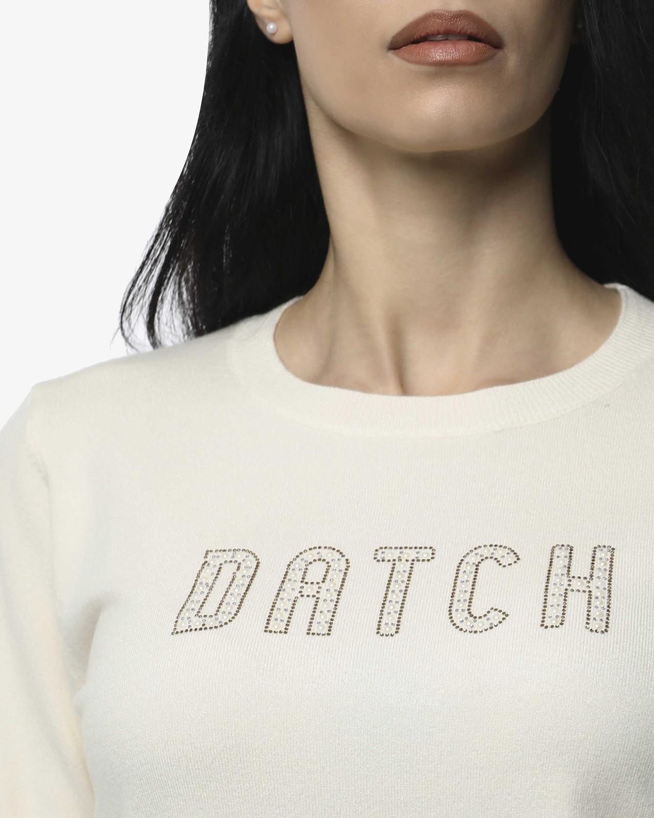 Maglia girocollo con strass e logo