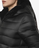 Giubbotto double face con cappuccio in nylon ed ecofur