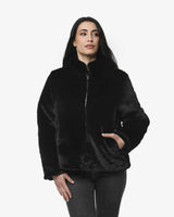 Giubbotto double face con cappuccio in nylon ed ecofur