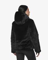 Giubbotto double face con cappuccio in nylon ed ecofur
