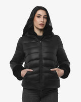 Giubbotto double face con cappuccio in nylon ed ecofur