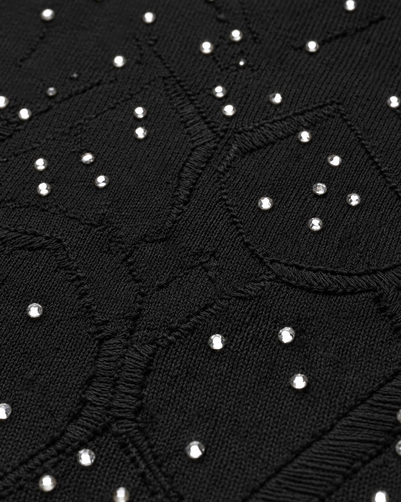 Maglia girocollo con strass e logo jacquard
