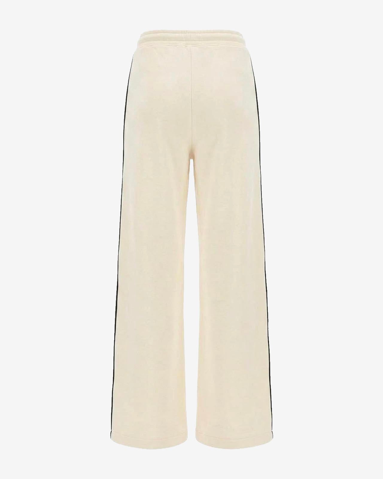 Pantaloni a gamba larga in scuba con piping in ecopelle