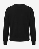 Maglia girocollo con strass e logo jacquard