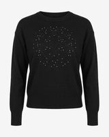 Maglia girocollo con strass e logo jacquard