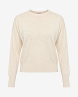 Maglia girocollo con strass e logo jacquard