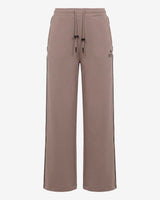 Pantaloni a gamba larga in scuba con piping in ecopelle