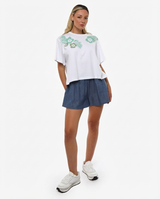 T-shirt stampa mylar cropped in cotone