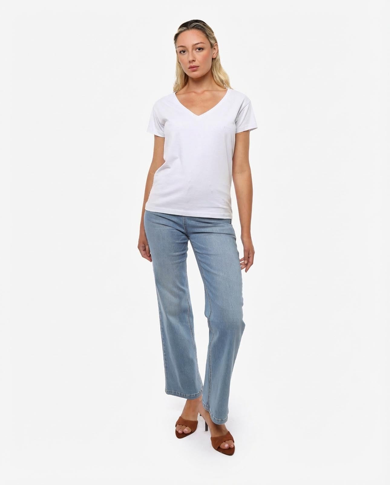 T-shirt scollo a V con stampa in cotone
