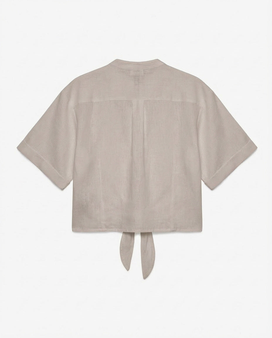 Camicia collo coreano in lino Rose Moro