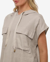 Smanicato tasche cargo con cappuccio in lino