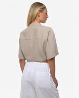 Camicia collo coreano in lino Rose Moro