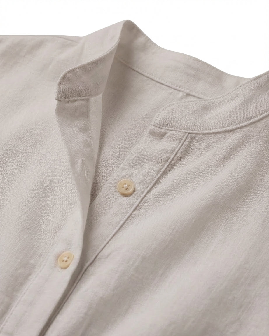 Camicia collo coreano in lino Rose Moro