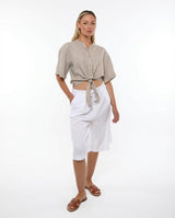 Camicia collo coreano in lino Rose Moro