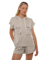 Smanicato tasche cargo con cappuccio in lino