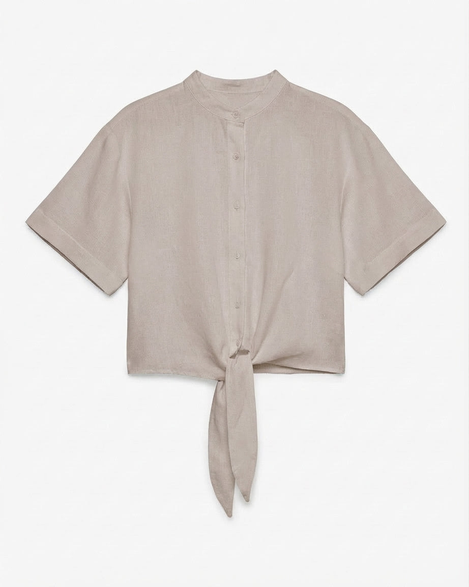 Camicia collo coreano in lino Rose Moro