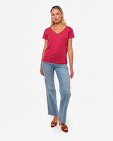 T-shirt scollo a V con stampa in cotone