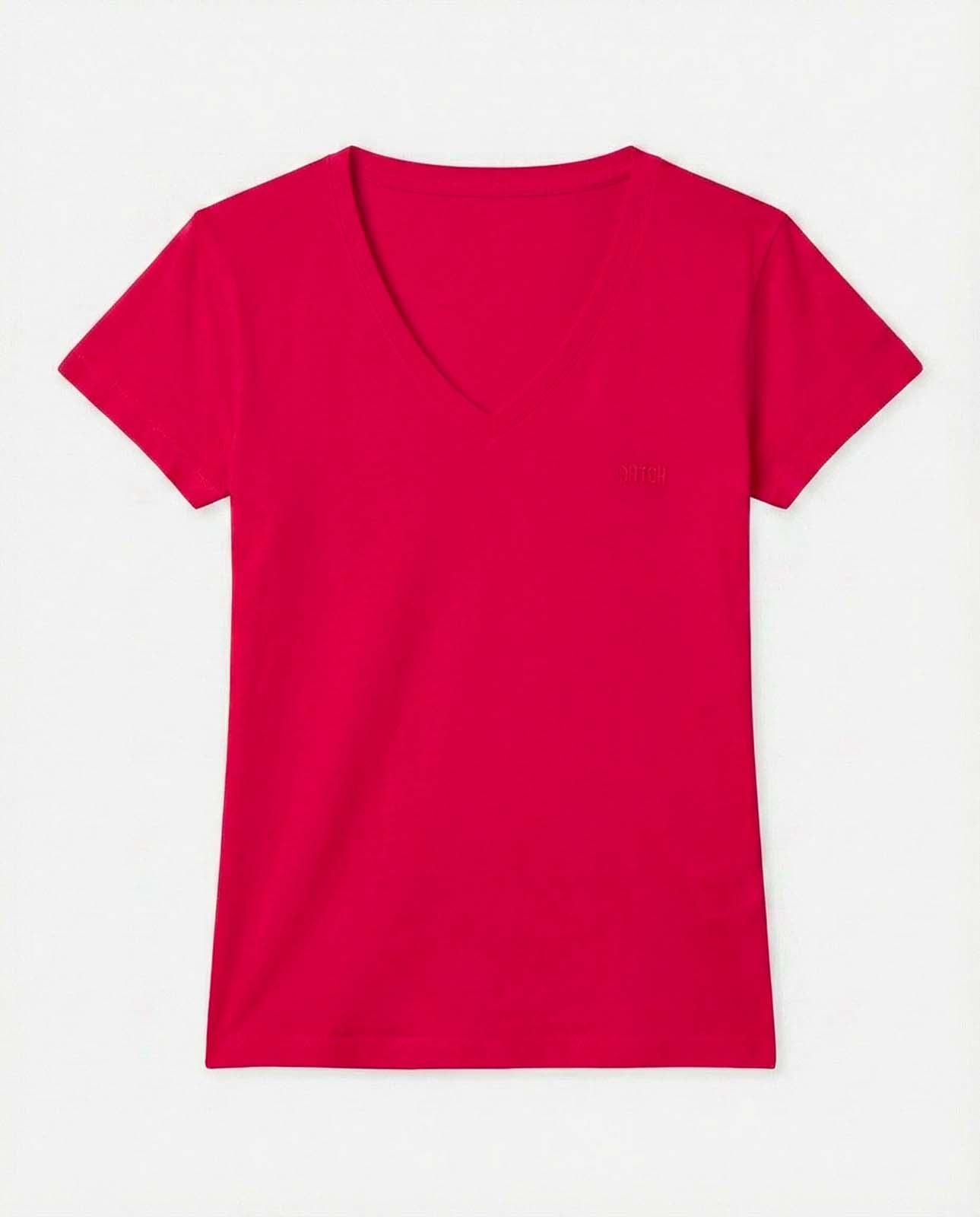 T-shirt scollo a V con stampa in cotone