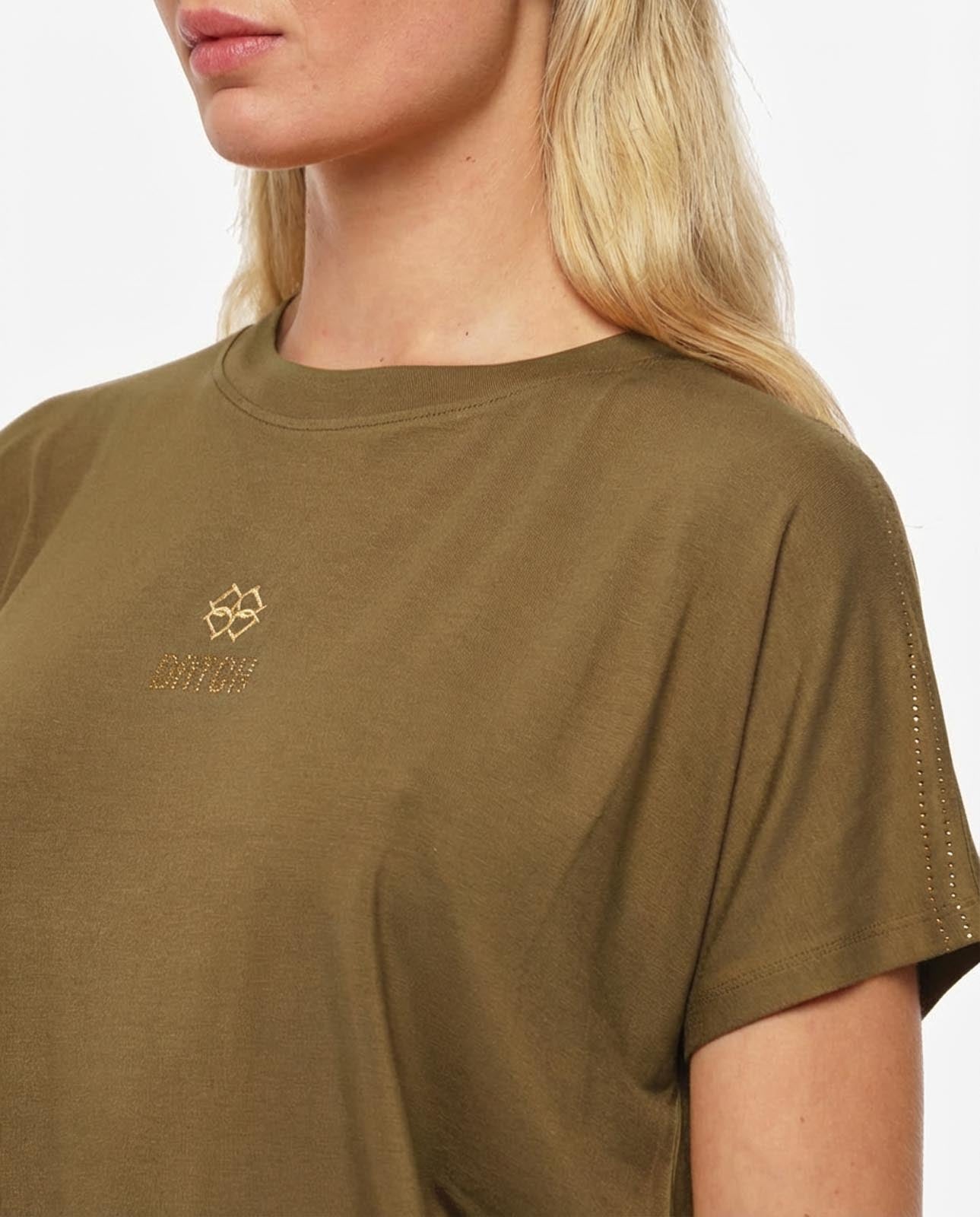T-shirt ricamo lurex con strass in viscosa