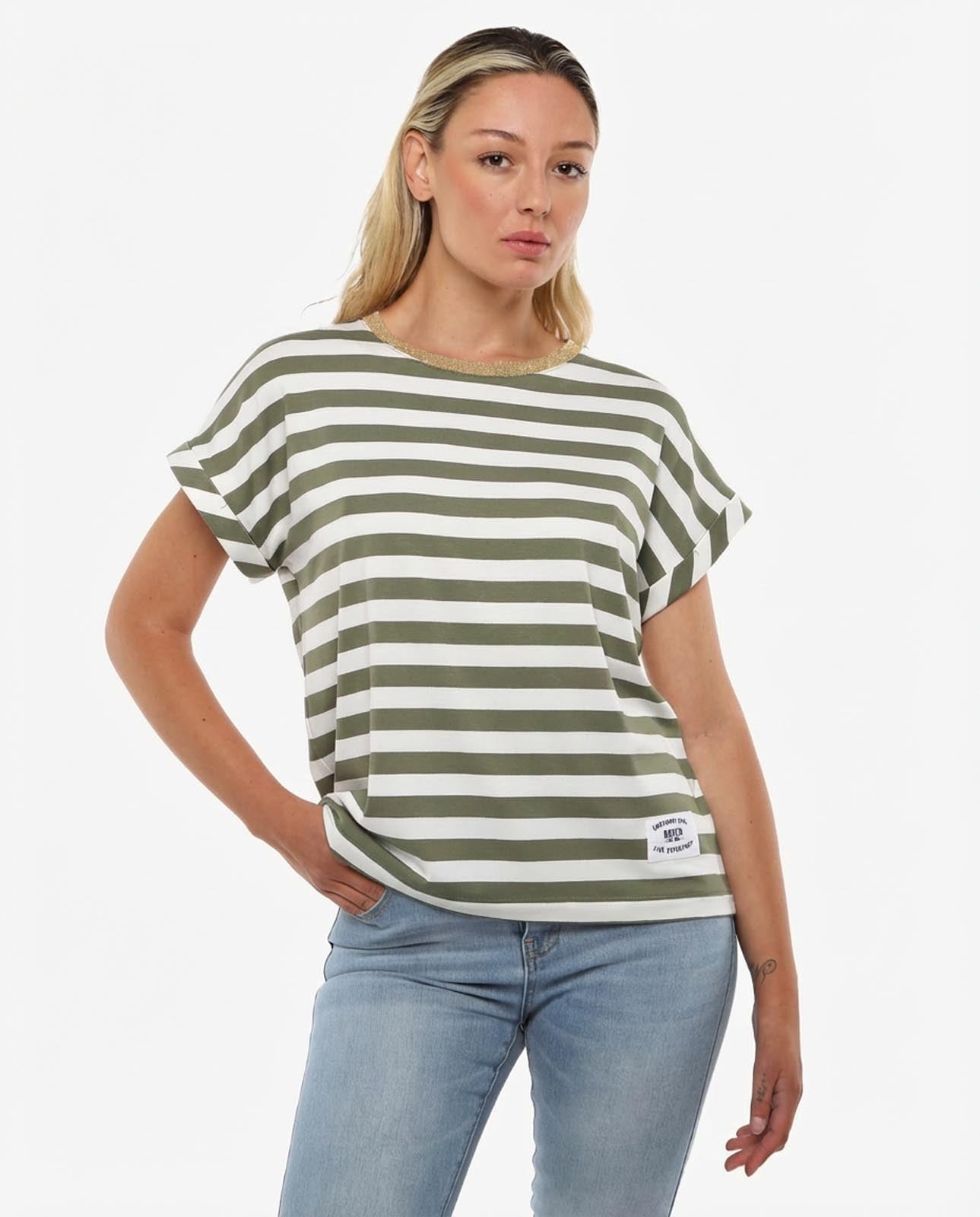 T-shirt a righe taglio over in viscosa