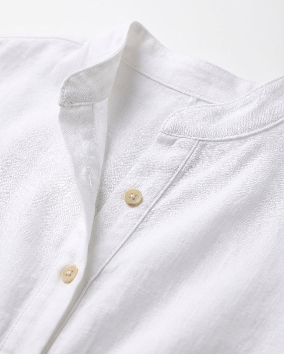 Camicia collo coreano in lino Rose Moro