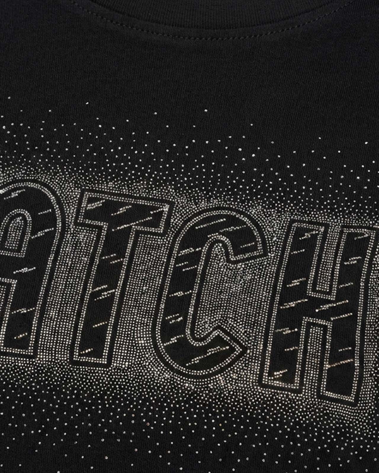 T-shirt con paillettes con stampa in cotone