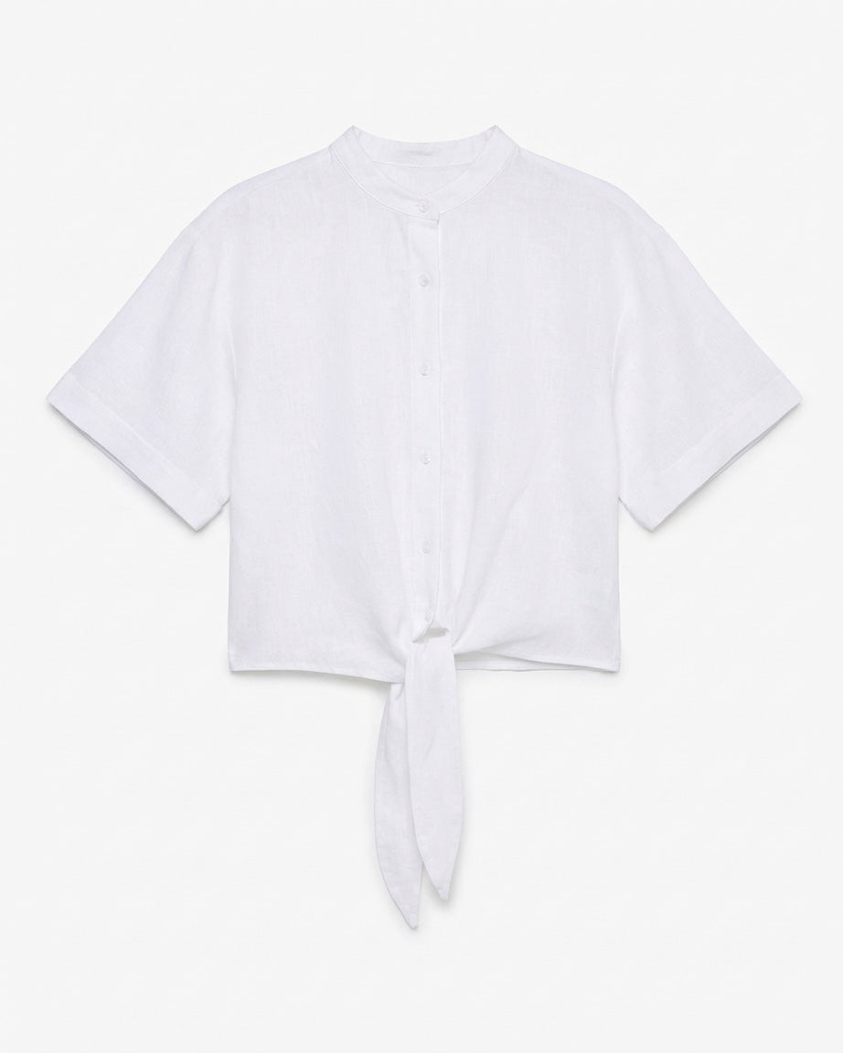 Camicia collo coreano in lino Rose Moro