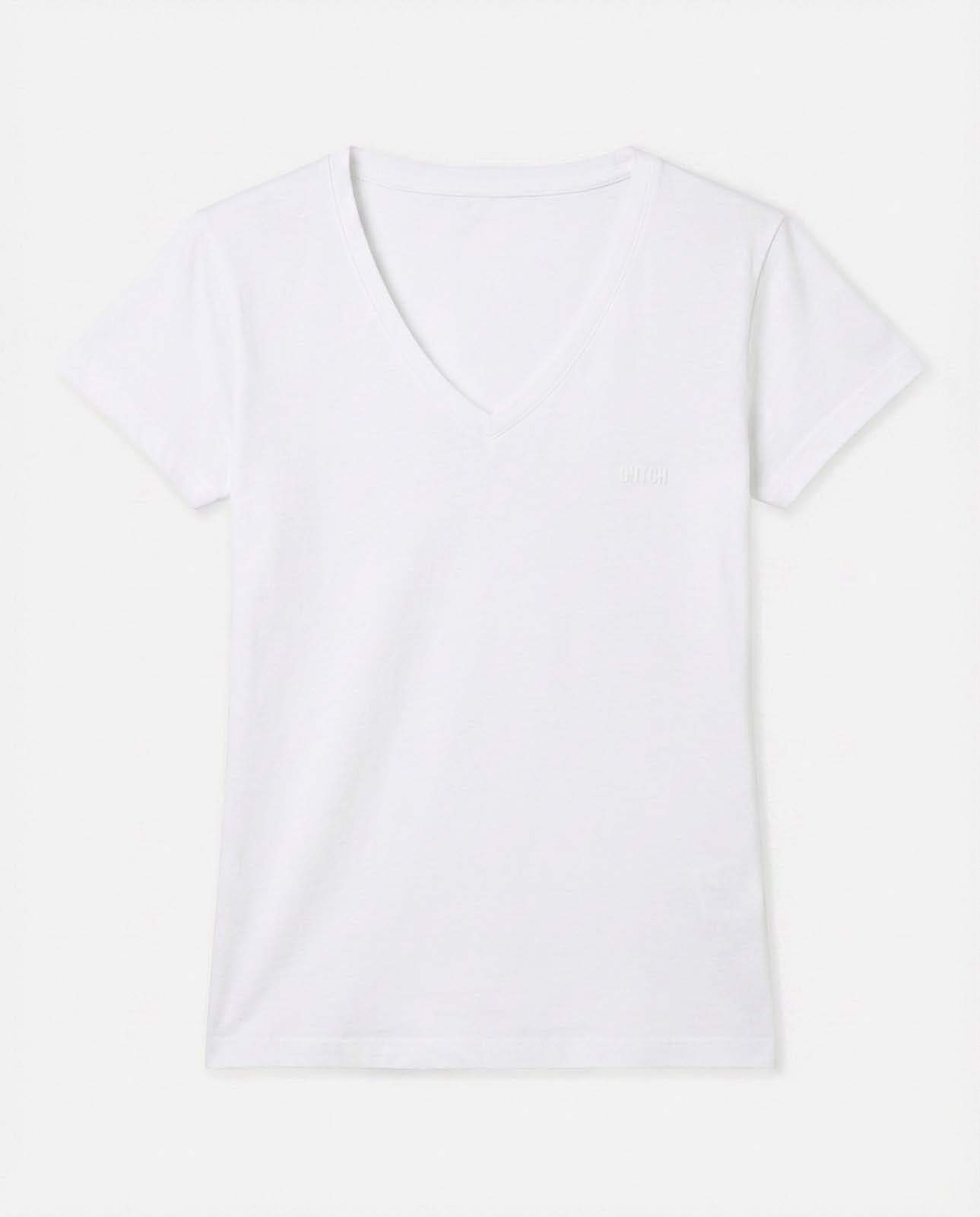 T-shirt scollo a V con stampa in cotone
