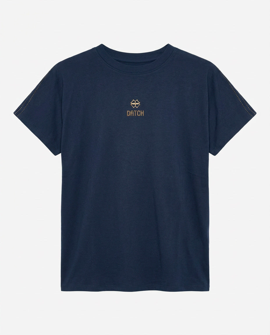 T-shirt ricamo lurex con strass in viscosa