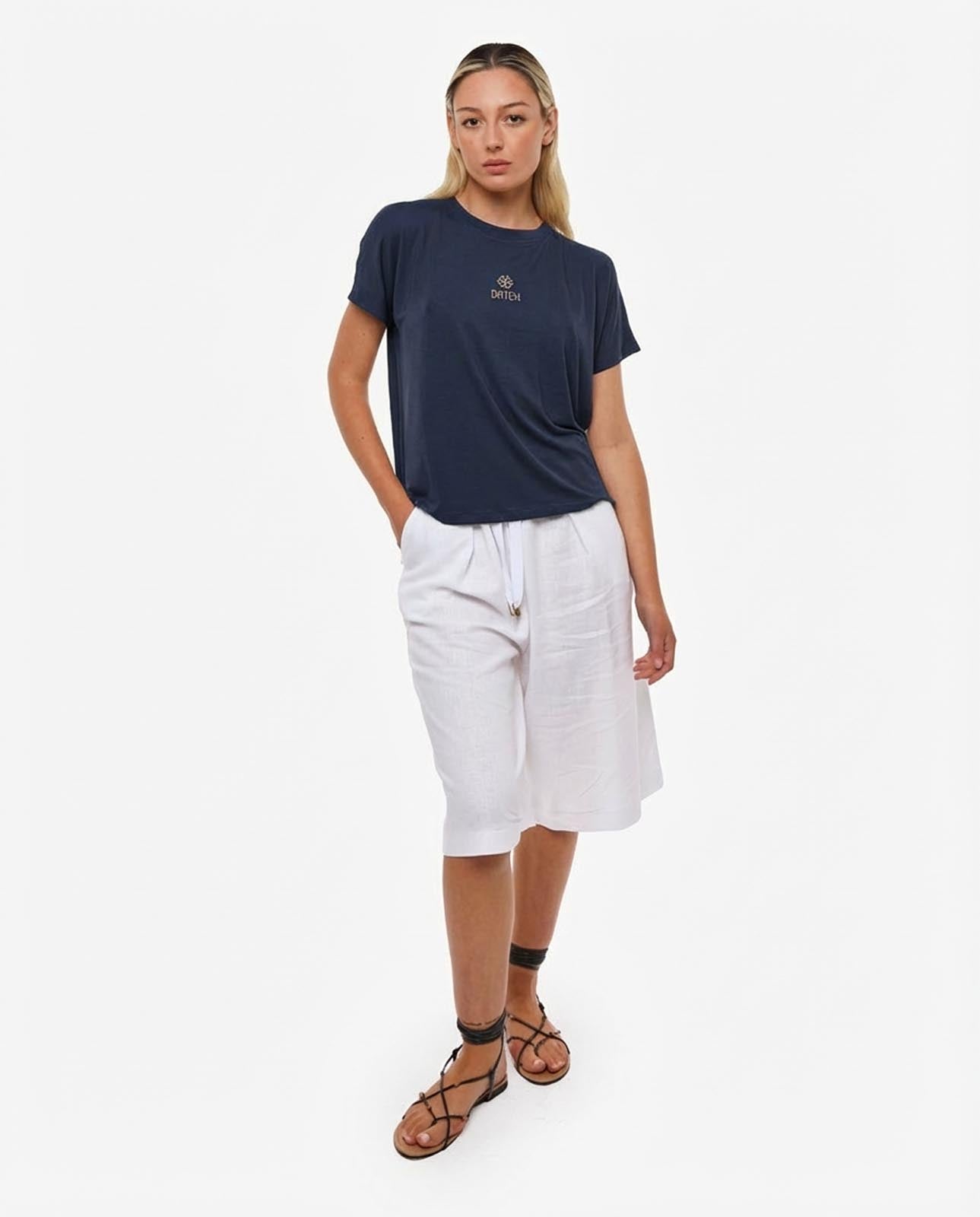 T-shirt ricamo lurex con strass in viscosa