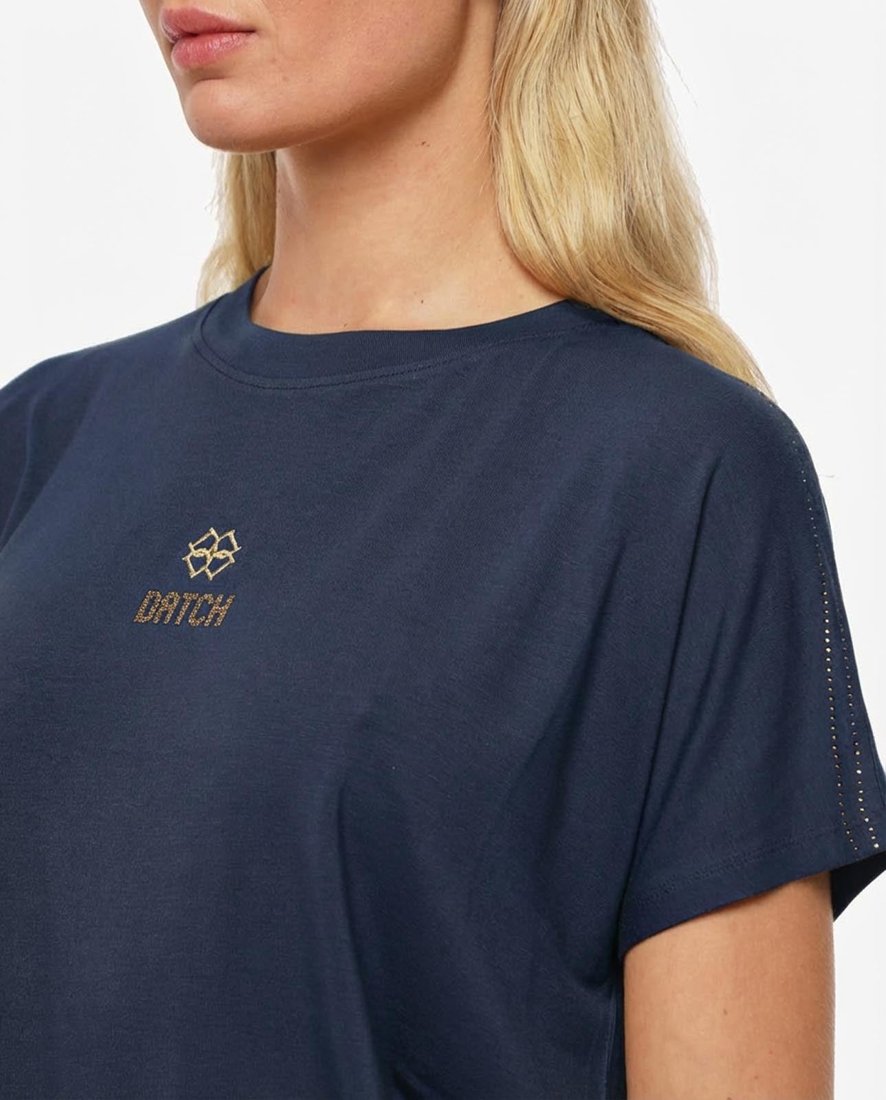 T-shirt ricamo lurex con strass in viscosa