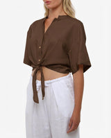 Camicia collo coreano in lino Rose Moro