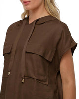 Smanicato tasche cargo con cappuccio in lino