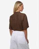 Camicia collo coreano in lino Rose Moro