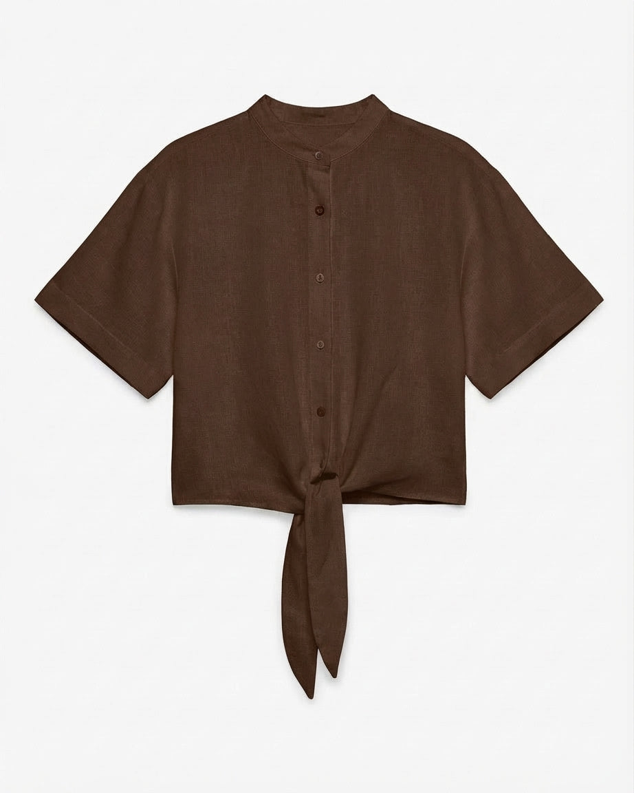 Camicia collo coreano in lino Rose Moro