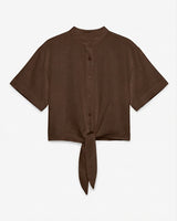 Camicia collo coreano in lino Rose Moro