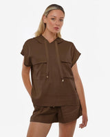 Smanicato tasche cargo con cappuccio in lino