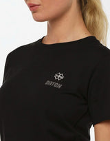 T-shirt ricamo lurex con strass in cotone stretch