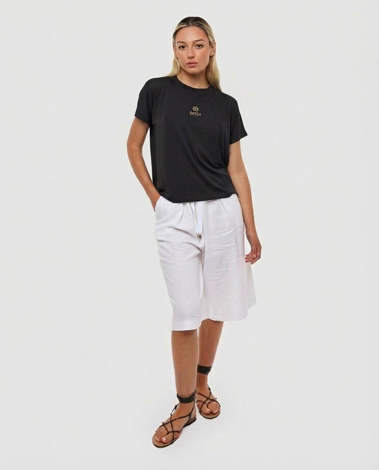 T-shirt ricamo lurex con strass in viscosa