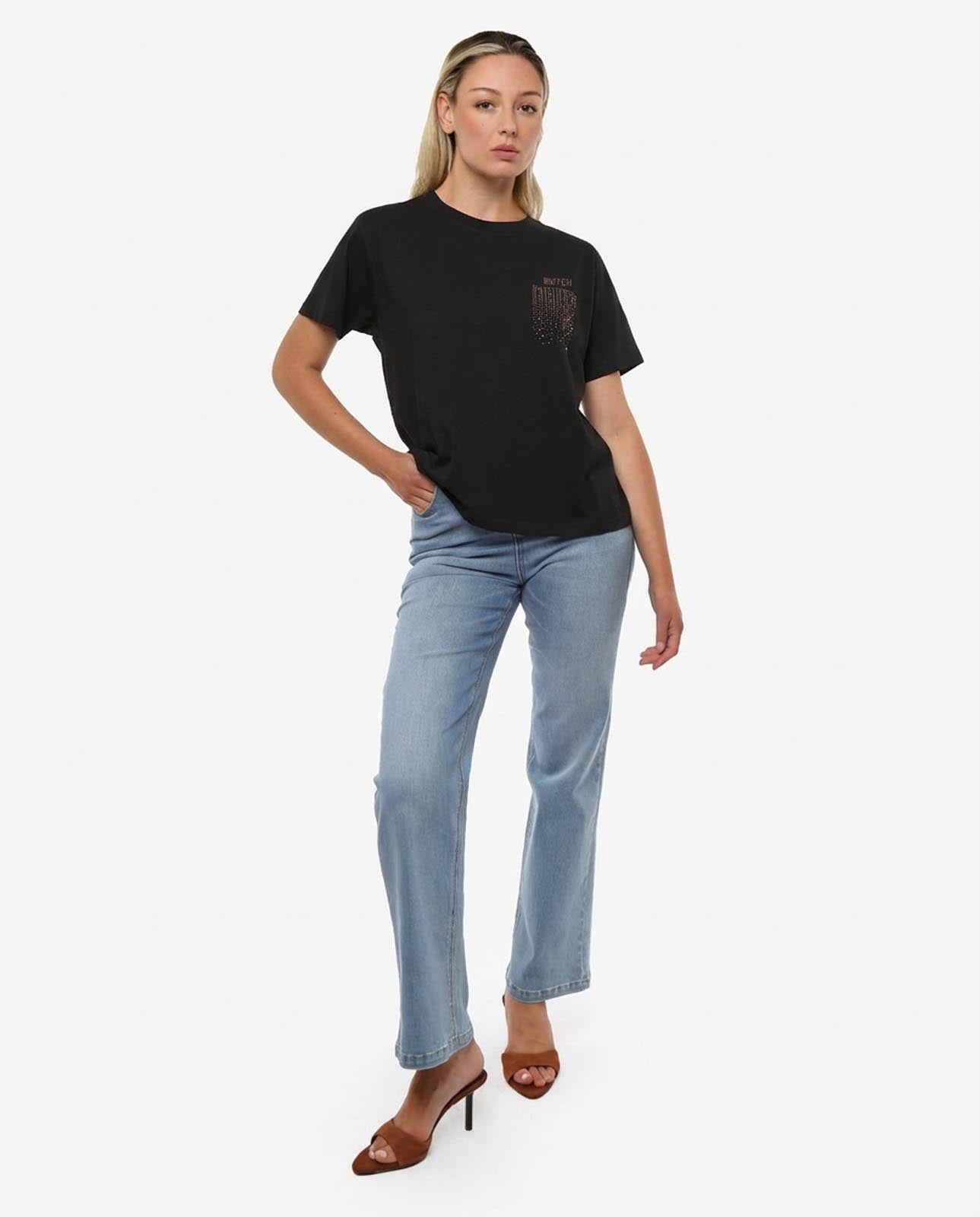 T-shirt con strass in cotone