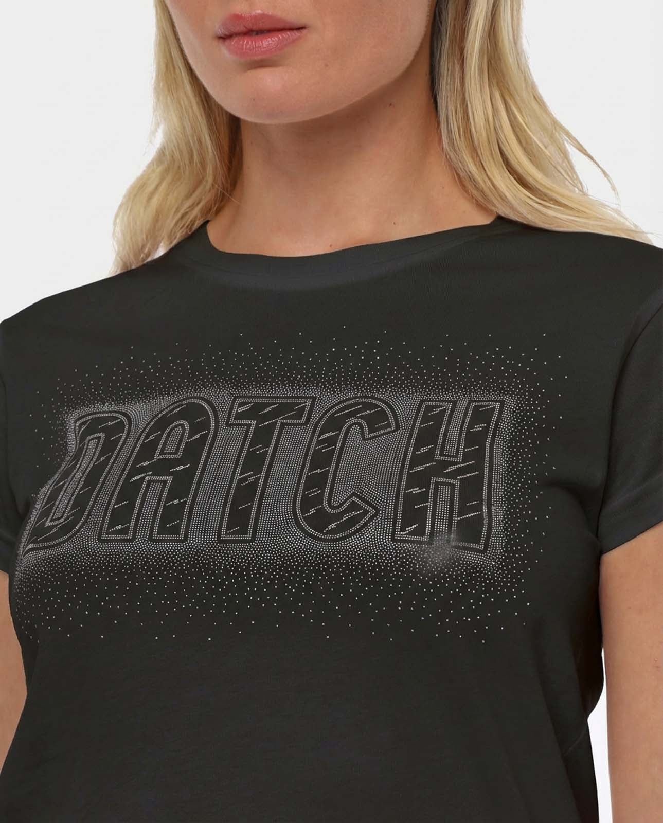 T-shirt con paillettes con stampa in cotone