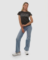 T-shirt con paillettes con stampa in cotone